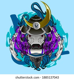 samurai bull illustration design for sukajan is mean japan traditional cloth or t-shirt with digital hand drawn Embroidery Men T-shirts Summer Casual Short Sleeve Hip Hop T Shirt Streetwear