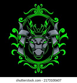 Samurai Bull Illustration with Ornament Frame