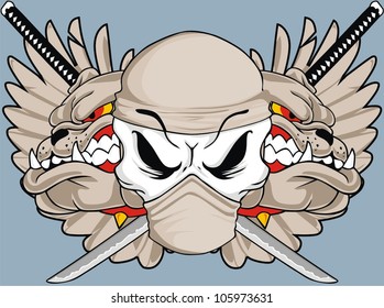 samurai and bulldog skull