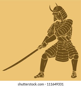 A samurai in carved style illustration