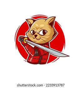 Samurai Cat cartoon vector Illustration