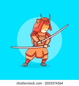 Samurai-Katze in Flach-Design-Illustration