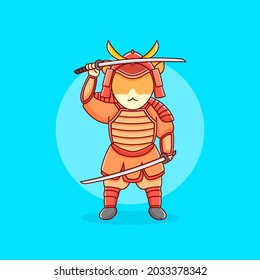 Samurai-Katze in Flach-Design-Illustration