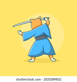 Gato de Samurai en una ilustración de diseño plano