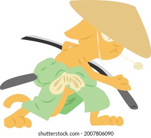 a samurai cat flat illustration for pet shop, character, mascot, animal, and many more