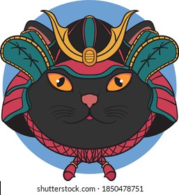 samurai cat japanese illustration artwork with concept art