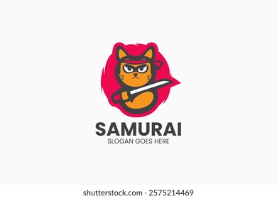 Samurai Cat Logo. Vector Illustration