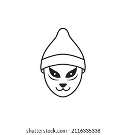 samurai cat mask with hat logo design, vector graphic symbol icon sign illustration