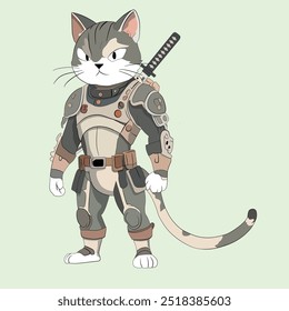 Samurai Cat with Sword and Armor