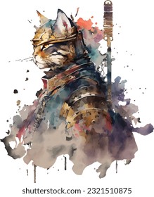 Samurai Cat Traditional Japanese | Transparent 300dpi digital tshirt POD, EPS, vector, clipart, book cover, wallart, ready to print, Print-on-Demand, colorful, no background, beauty, professional.