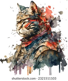 Samurai Cat Traditional Japanese | Transparent 300dpi digital tshirt POD, EPS, vector, clipart, book cover, wallart, ready to print, Print-on-Demand, colorful, no background, beauty, professional