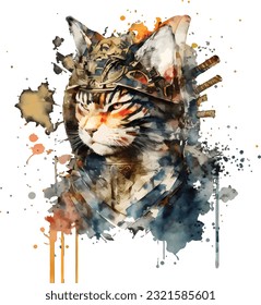 Samurai Cat Traditional Japanese | Transparent 300dpi digital tshirt POD, EPS, vector, clipart, book cover, wallart, ready to print, Print-on-Demand, colorful, no background, beauty, professional