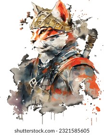 Samurai Cat Traditional Japanese | Transparent 300dpi digital tshirt POD, EPS, vector, clipart, book cover, wallart, ready to print, Print-on-Demand, colorful, no background, beauty, professional