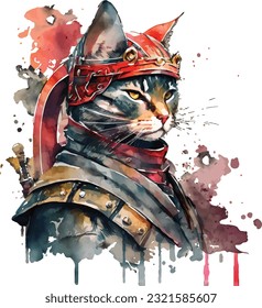 Samurai Cat Traditional Japanese | Transparent 300dpi digital tshirt POD, EPS, vector, clipart, book cover, wallart, ready to print, Print-on-Demand, colorful, no background, beauty, professional