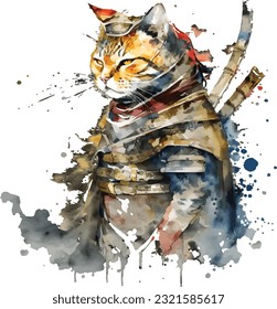 Samurai Cat Traditional Japanese | Transparent 300dpi digital tshirt POD, EPS, vector, clipart, book cover, wallart, ready to print, Print-on-Demand, colorful, no background, beauty, professional