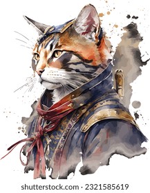 Samurai Cat Traditional Japanese | Transparent 300dpi digital tshirt POD, EPS, vector, clipart, book cover, wallart, ready to print, Print-on-Demand, colorful, no background, beauty, professional