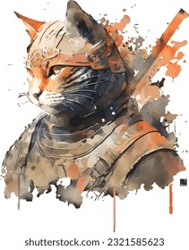 Samurai Cat Traditional Japanese | Transparent 300dpi digital tshirt POD, EPS, vector, clipart, book cover, wallart, ready to print, Print-on-Demand, colorful, no background, beauty, professional