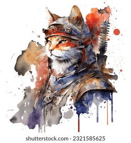 Samurai Cat Traditional Japanese | Transparent 300dpi digital tshirt POD, EPS, vector, clipart, book cover, wallart, ready to print, Print-on-Demand, colorful, no background, beauty, professional