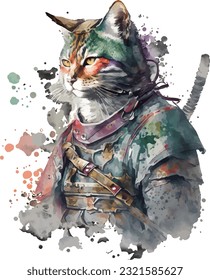Samurai Cat Traditional Japanese | Transparent 300dpi digital tshirt POD, EPS, vector, clipart, book cover, wallart, ready to print, Print-on-Demand, colorful, no background, beauty, professional