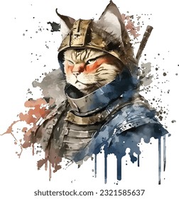 Samurai Cat Traditional Japanese | Transparent 300dpi digital tshirt POD, EPS, vector, clipart, book cover, wallart, ready to print, Print-on-Demand, colorful, no background, beauty, professional