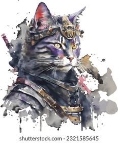 Samurai Cat Traditional Japanese | Transparent 300dpi digital tshirt POD, EPS, vector, clipart, book cover, wallart, ready to print, Print-on-Demand, colorful, no background, beauty, professional