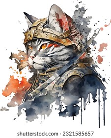 Samurai Cat Traditional Japanese | Transparent 300dpi digital tshirt POD, EPS, vector, clipart, book cover, wallart, ready to print, Print-on-Demand, colorful, no background, beauty, professional