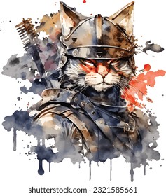 Samurai Cat Traditional Japanese | Transparent 300dpi digital tshirt POD, EPS, vector, clipart, book cover, wallart, ready to print, Print-on-Demand, colorful, no background, beauty, professional