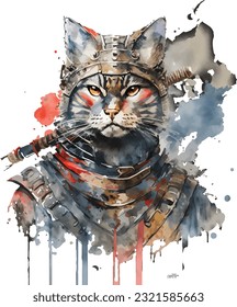 Samurai Cat Traditional Japanese | Transparent 300dpi digital tshirt POD, EPS, vector, clipart, book cover, wallart, ready to print, Print-on-Demand, colorful, no background, beauty, professional