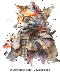 Samurai Cat Traditional Japanese | Transparent 300dpi digital tshirt POD, EPS, vector, clipart, book cover, wallart, ready to print, Print-on-Demand, colorful, no background, beauty, professional