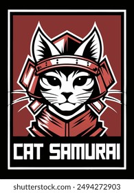 samurai cat tshirt design vintage