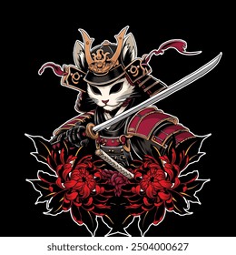 Samurai cat vector graphic illustration