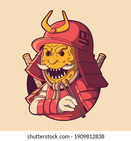 Samurai Character logo, Vektorgrafik. Lebensmittel, Werbung, Design-Konzept für Markengeschäfte.