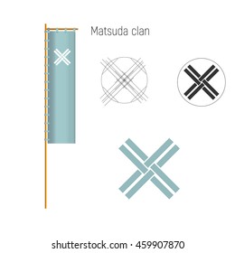 Samurai Clan Crests. Logo And Nobori (flag). Vector Illustartion.