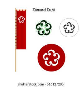 Samurai Clan Crests. Logo And Nobori (flag). Vector Illustration.