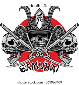 samurai coat of arms with skull, grunge vintage design t shirts