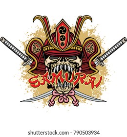 samurai coat of arms with skull, grunge vintage design t shirts