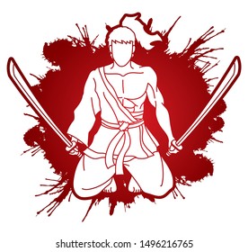 Samurai composition with swords cartoon graphic vector