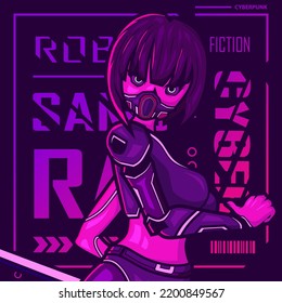 Samurai cyberpunk fiction character vector. Colorful t-shirt design illustration. 