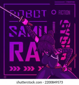 Vector del personaje de ficción Samurai cyberpunk. Ilustración de diseño de camisetas coloridas. 