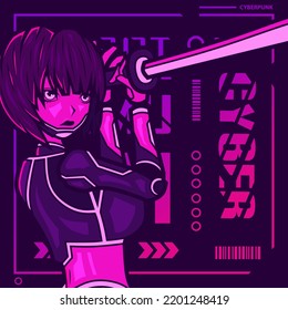 Samurai cyberpunk fiction character vector. Colorful t-shirt design illustration. 