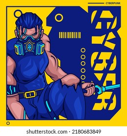 Samurai cyberpunk logo vector fiction colorful design illustration.