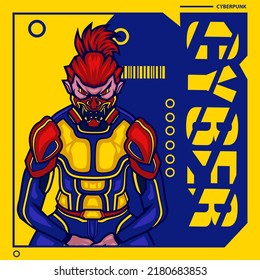 Samurai Cyberpunk Logo Vektorgrafik bunte Design-Illustration.