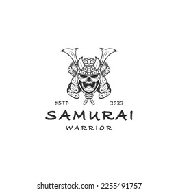 Samurai mit Dämon-Gesichtskizze für Vintage-Logo-Design