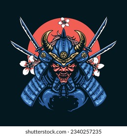 samurai demon mask for tshirt design