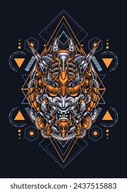 Samurai Demon Mecha: Vintage Japanese Culture Anime Illustration