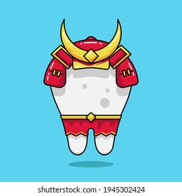 Samurai dental cartoon icon illustration. Dental mascot. dental icon. isolated in blue. dental logo