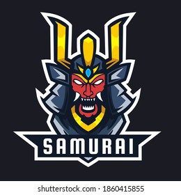 Ilustración vectorial de diseño de Samurai. Vector de diseño del logo de la mascota Samurai. máscara oni.