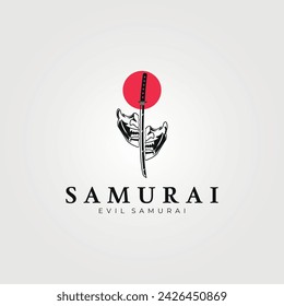 samurai and devil mask logo vector vintage illustration design