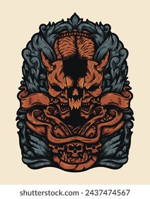 Samurai Devil Oni Mask Illustration: Design for Logo, Mascot, Sticker, T-Shirt, Tattoo