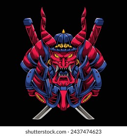 Samurai Devil Oni Mask Illustration: Designing a Logo, Mascot, Sticker, T-Shirt, and Tattoo